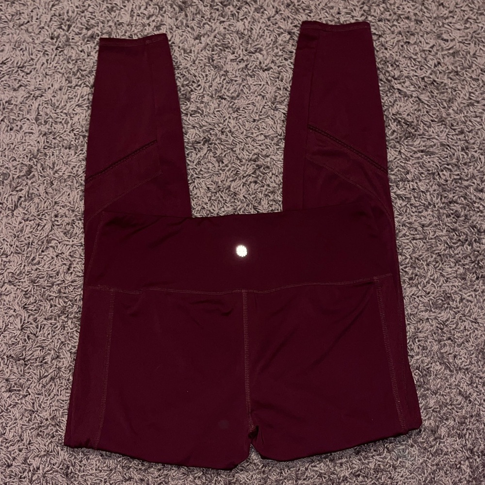 maroon tangerine mesh panel detail leggings - Picture 2 of 4